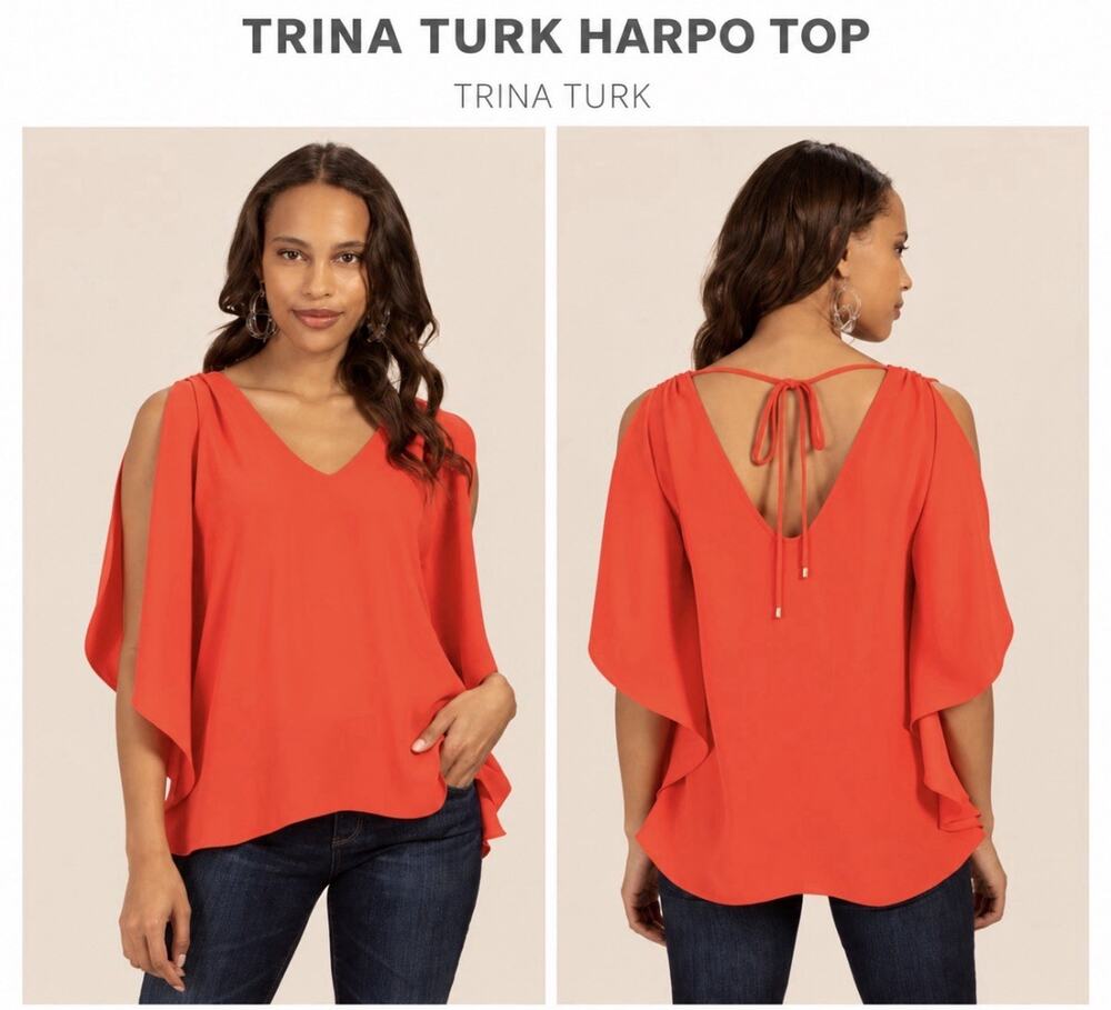 Trina Turk Harpo Top M, Cold Shoulder Cape Sleeve Blouse NWT-Color Poppy